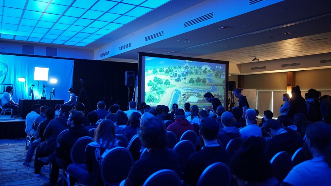 Technology conference with large screen presentations